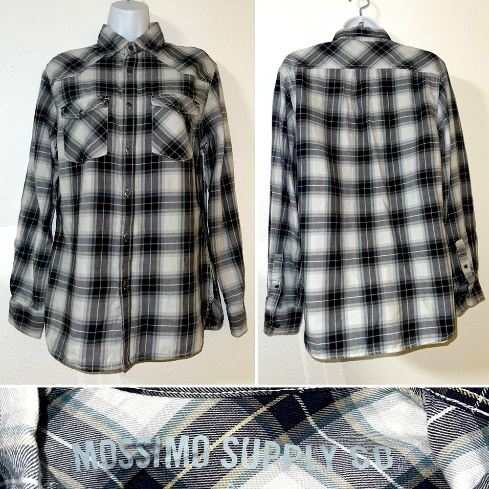 Mossimo Supply Black Gray White Plaid Button Front Long Sleeve Shirt S